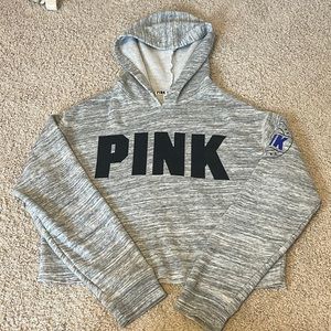 PINK Heathered Grey Cropped Hoodie